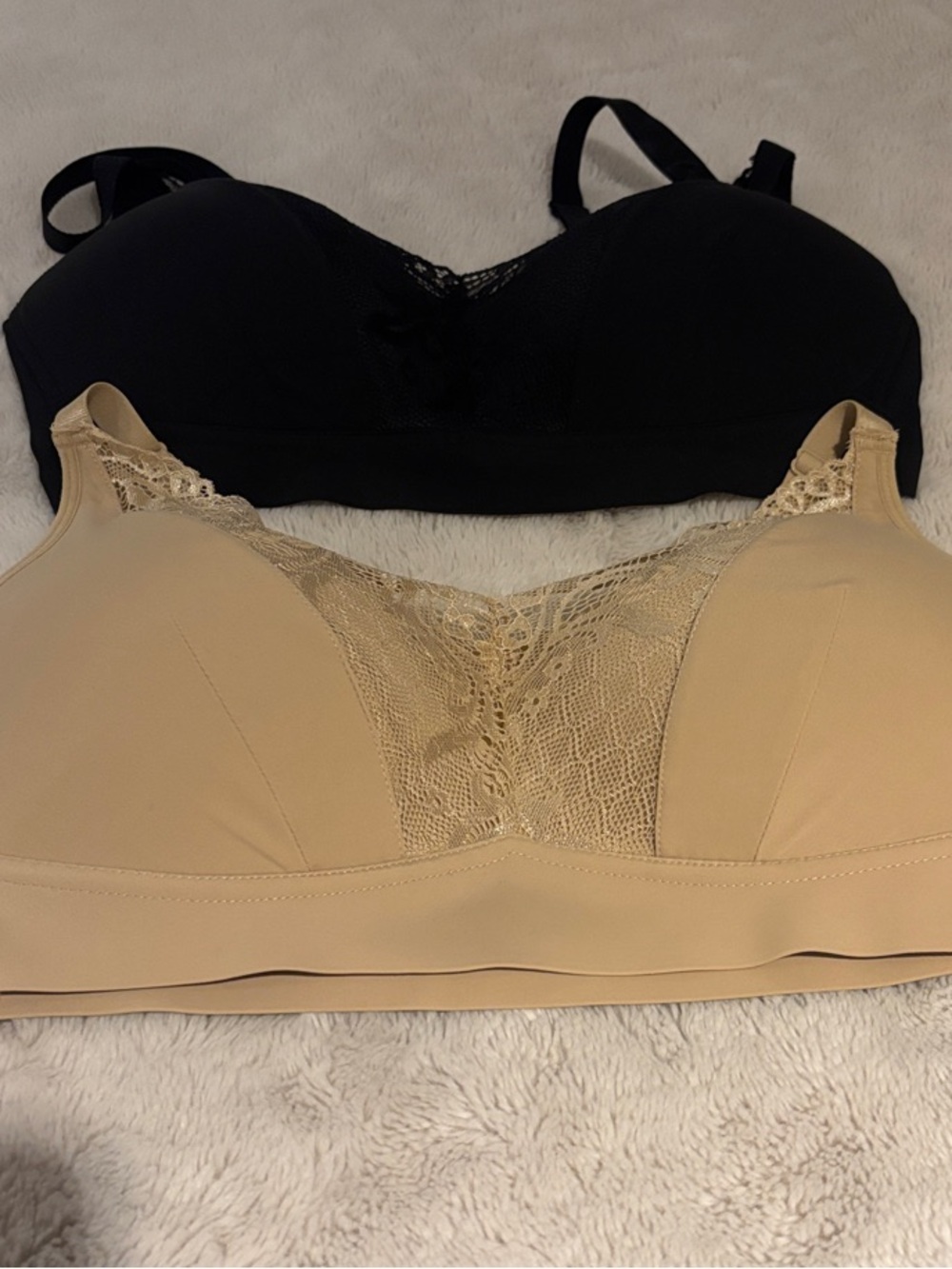 Rhonda Shear Lace-Trim Wireless Bras in Black and Nude - Nw/oT